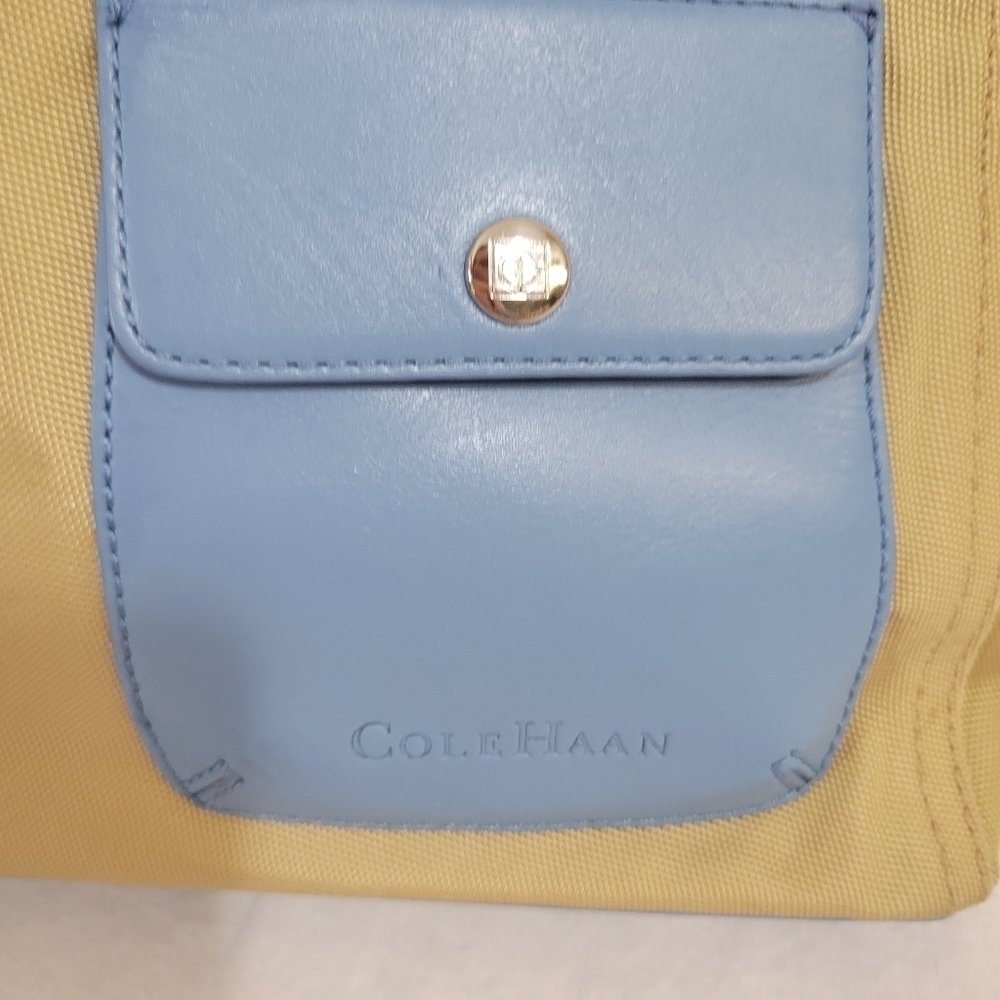 Cole Haan Tan & Blue Nylon Shoulder Tote Bag - Picture 3 of 13